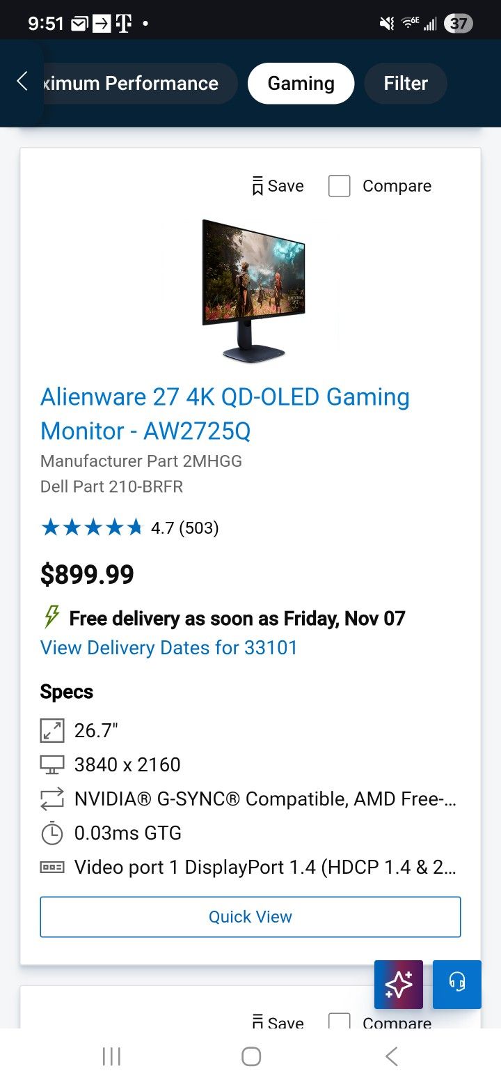 Alienware 27 4K QD-OLED Gaming Monitor - AW2725Q