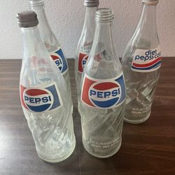 5 Vintage 32oz Pepsi Diet Pepsi Glass Bottles