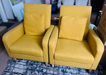 Yellow Fabric Accent Chairs – Set of 2