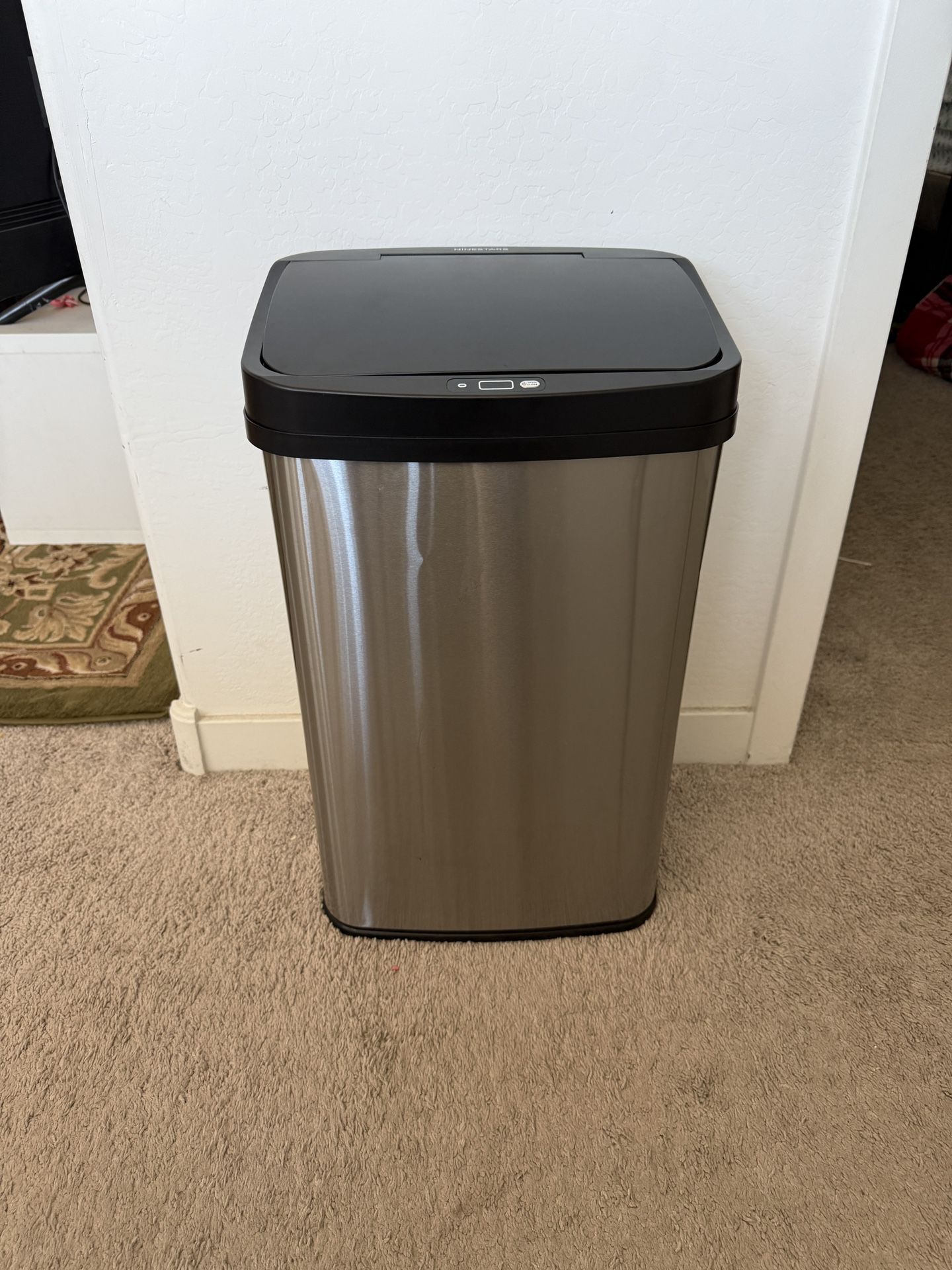 Ninestars Automatic Touchless Infrared Motion Sensor Trash Can, 13 Gal 50L, Stainless Steel Base (Rectangular, Black Lid), Black Trim
