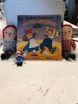 Vintage Raggedy Ann & Andy at the circus. See, Hear, Read, 2 vintage dolls and a small figure