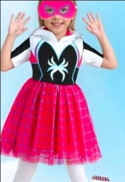 SIZE 4-6 Marvel Spider-Gwen Ghost Spider Girls Hooded Dress for Toddler to Big Kids