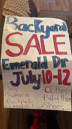 Backyard Sale today Friday