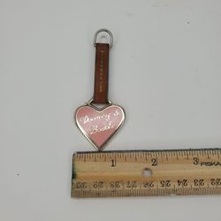 Medium Vtg. Y2K Dooney&Bourke Metal Heart Pink Gold Charm Key Chain Fob Leather
