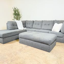 Grey Sectional Couch and Ottoman - Good Condition!