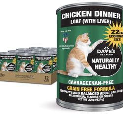 Dave's Pet Food Grain Free Canned Wet Cat Food Pate (Chicken, 22 Oz, 12 Pack)