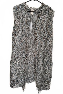 Chicos NEW Crochet Sweater Cardigan Vest Size Medium Chico's 1 Duster Fringe