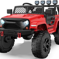 2 Seater Ride On Car for Kids, EVA Tires, 24V 4WD Electric Car w/Remote Control, Bluetooth, LED Lights, Ride On Truck for Boys and Girls Aged 3-8, Red