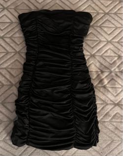 Black Ruched Strapless Mini Dress