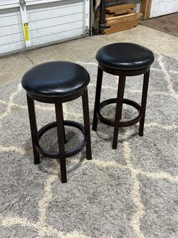 Pair of Dark Wood Bar Stools – Clean & Sturdy