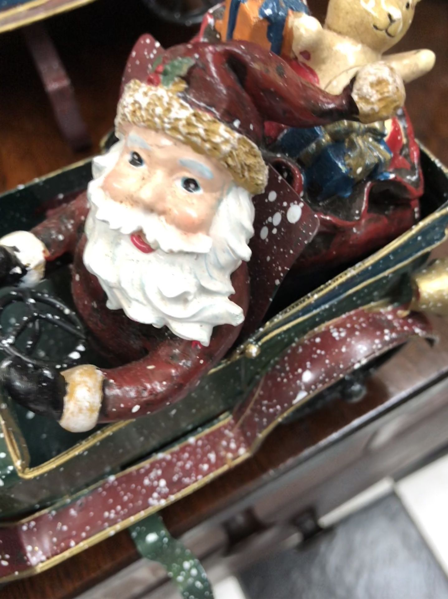 Vintage Christmas Santa Metal Stocking Holder.