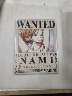 Nami one piece anime cartoon wanted faux vintage metal sign
