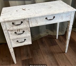 White Marble-Effect Wooden Vintage Sewing Desk