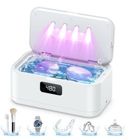 Brand New, White Ultrasonic Jewelry Cleaner 50kHz Digital Cleaner for Glasses Jewelry Dentures