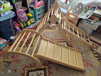 🔥Montessori Pikler Triangle Set 4-in-1 Design Toddler Climbing Activity Gym Slide Rocker Wooden