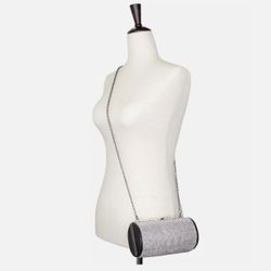 OLIVIA MILLER  women's barrel clutch crossbody -SILVER/BLACK Rhinestones