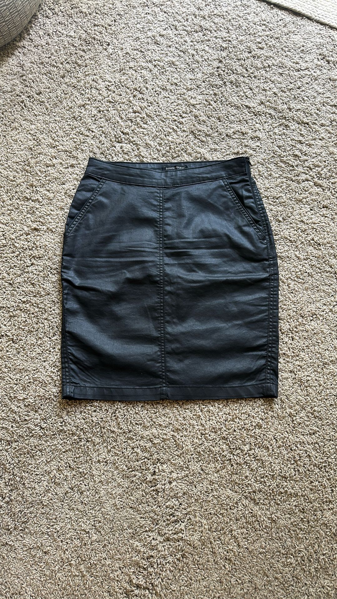 Shiny Black Knee Length Skirt