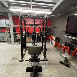 Vesta Fitness Smith Machine 1001 w/Bench Attachment | 245lb Cast Iron Olympic Weights | 7ft Olympic Bar | Fitness | Gym Equipment | FREE DELIVERY 🚚 