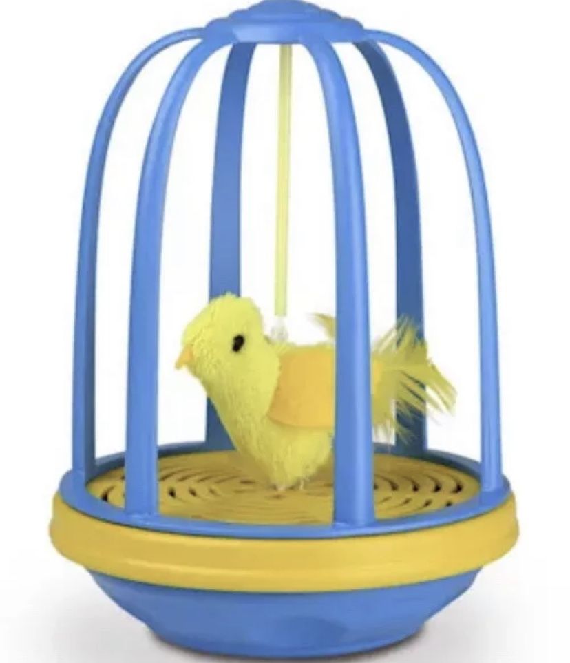 Cat Toy Large Interactive Electronic Our Pet’s Bird in a Cage Yellow Canary Blue