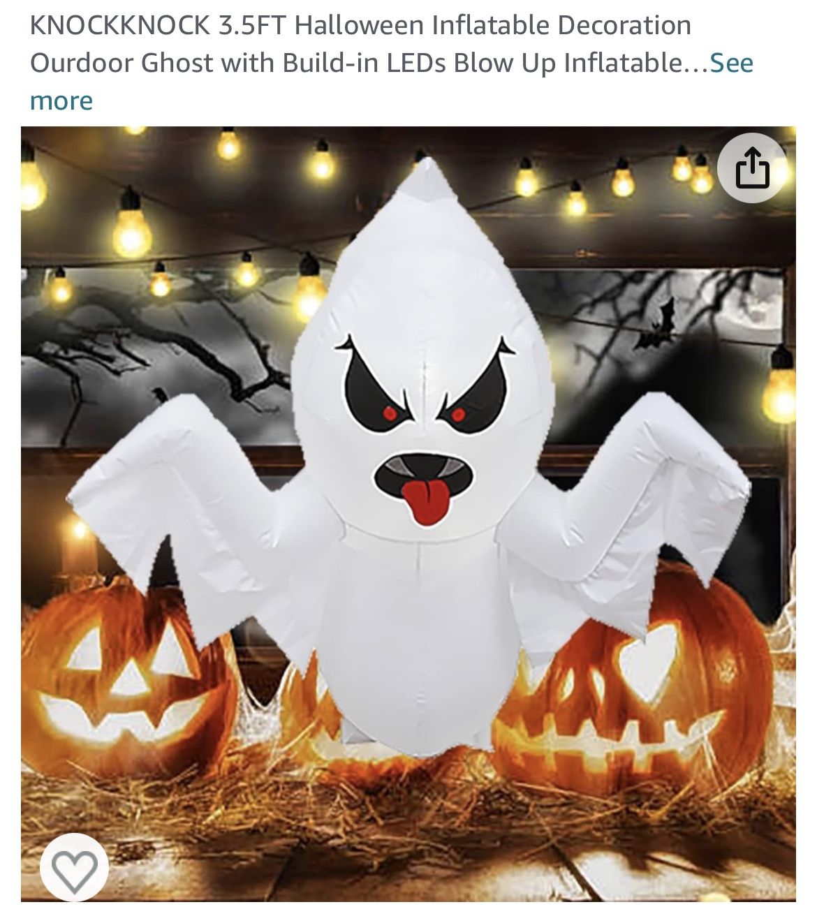 3.5FT Halloween Inflatable Decoration Ourdoor Ghost with Build-in LEDs Blow Up Inflatable