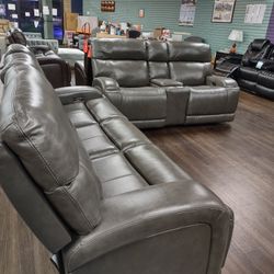 New Genuine Leather Power Recliner Sofa And Loveseat 