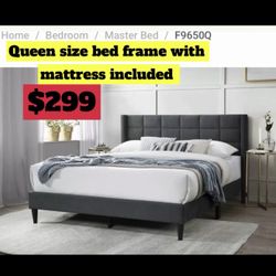 Queen Size Bed Frame With Pillow Top Mattress Included 
