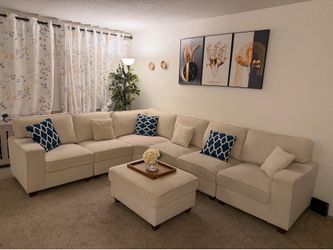 Cream Modular Sectional Sofa - 5 Seater