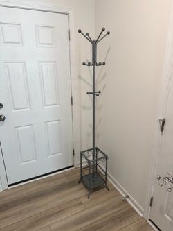 Gray Metal Coat Rack with Umbrella Stand