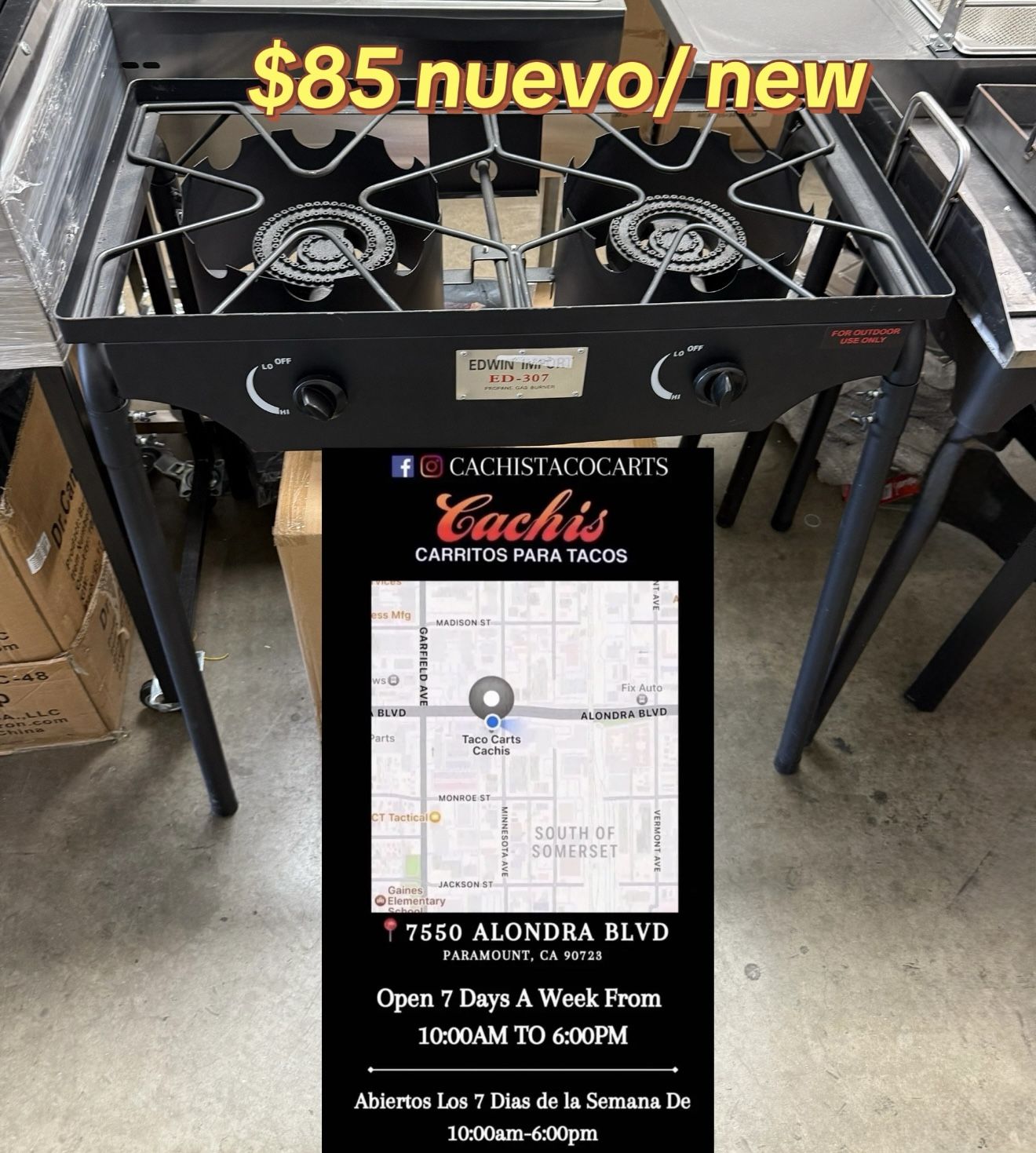 Parrilla Nueva de dos quemadores de alta presión con manguera regulador