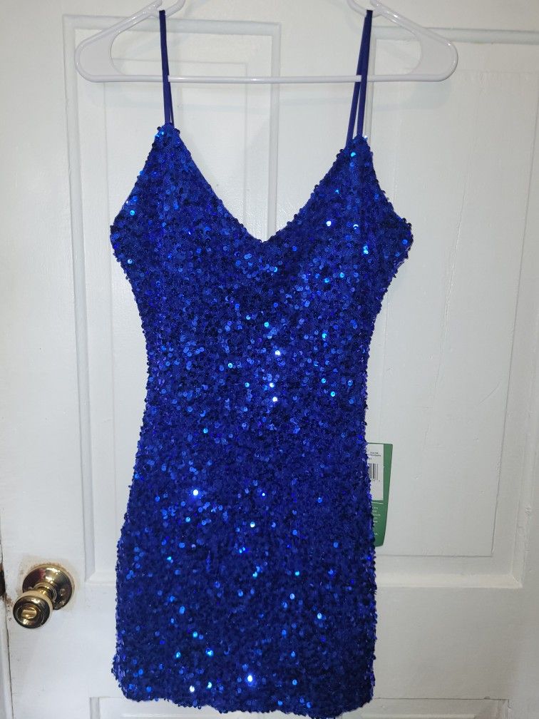Royal Blue Cocktail Dress. Sequin Dress. Mini Dress. Party Dress. Spaghetti Strap Dress