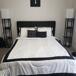 Queen Size Platform Bed Frame & Headboard - Black