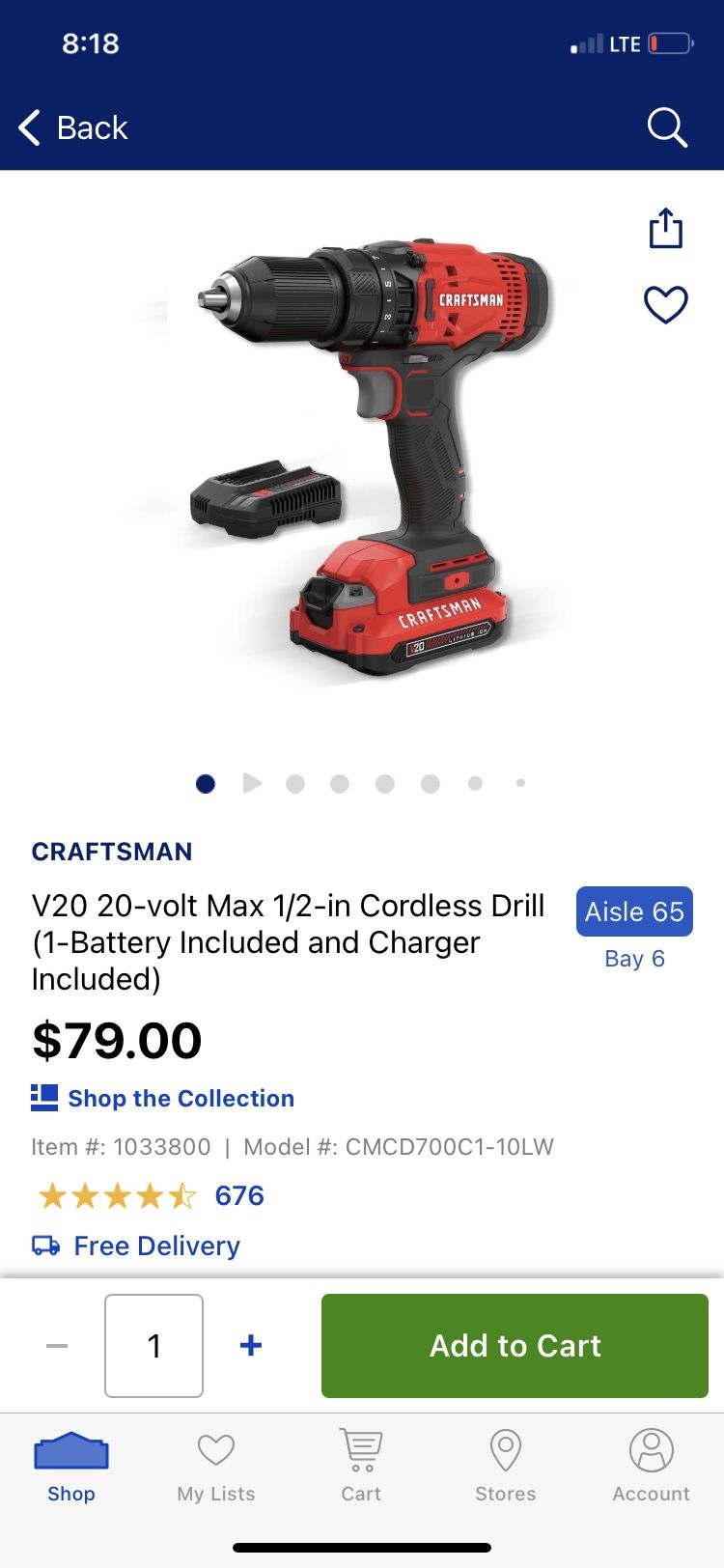 Craftsman V20 Drill 1/2