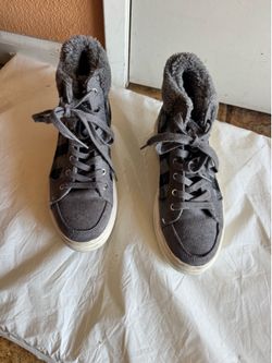 Marc Fisher Stylish gray high-top sneakers with plush lining for added warmth. Soft fabric upper and secure lace-up design for comfortable everyday we