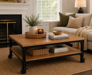 Industrial Rolling Coffee Table with Casters Estimated (WxDxH): 42 × 24 x 18 in