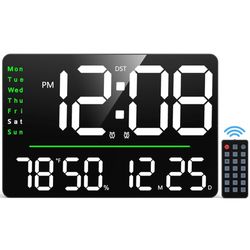 Large Digital Wall Clock, Remote Control 