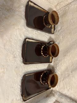 Pfaltzgraff Gourmet Brown pattern Ceramic Cup and Tray Set of 3