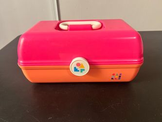 Vintage Caboodles Makeup Case Pink Orange with Mirror Retro 80s 90s Plastic Box