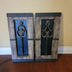 Antique Key Wood With Metal Rustic Wall Decor Set Of 2