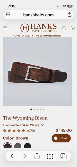 HANKS Leather Goods Wyoming Bison Belt 32”