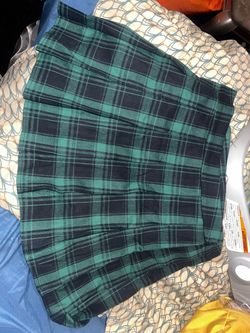 Green and Navy Plaid Mini Skirt