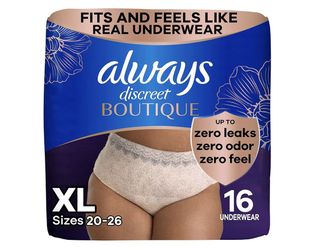 Always Discreet Boutique Incontinence and Postpartum Underwear for Women, Maximum Protection, Extra Large, Black, 16 Count