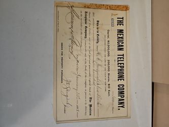 Antique The Mexican Telephone Company Stock
