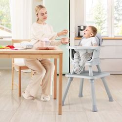 8-in-1 Baby High Chair Convertible Dining Booster Seat w/ Removable Tray Gray