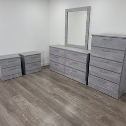 ✨GRAY DRESSER WITH MIRROR, CHEST AND NIGHTSTANDS 