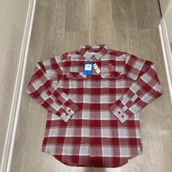 NWT Columbia Oklahoma Sooners Men Rapid Rivers Plaid Flannel Button Down Shirt Size M