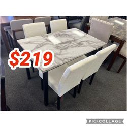 White Faux Marble Top  5 Piece Dining Table Set - Super Sale ! 