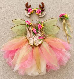 Girls Fairy Deer Halloween Costume Set with Wings