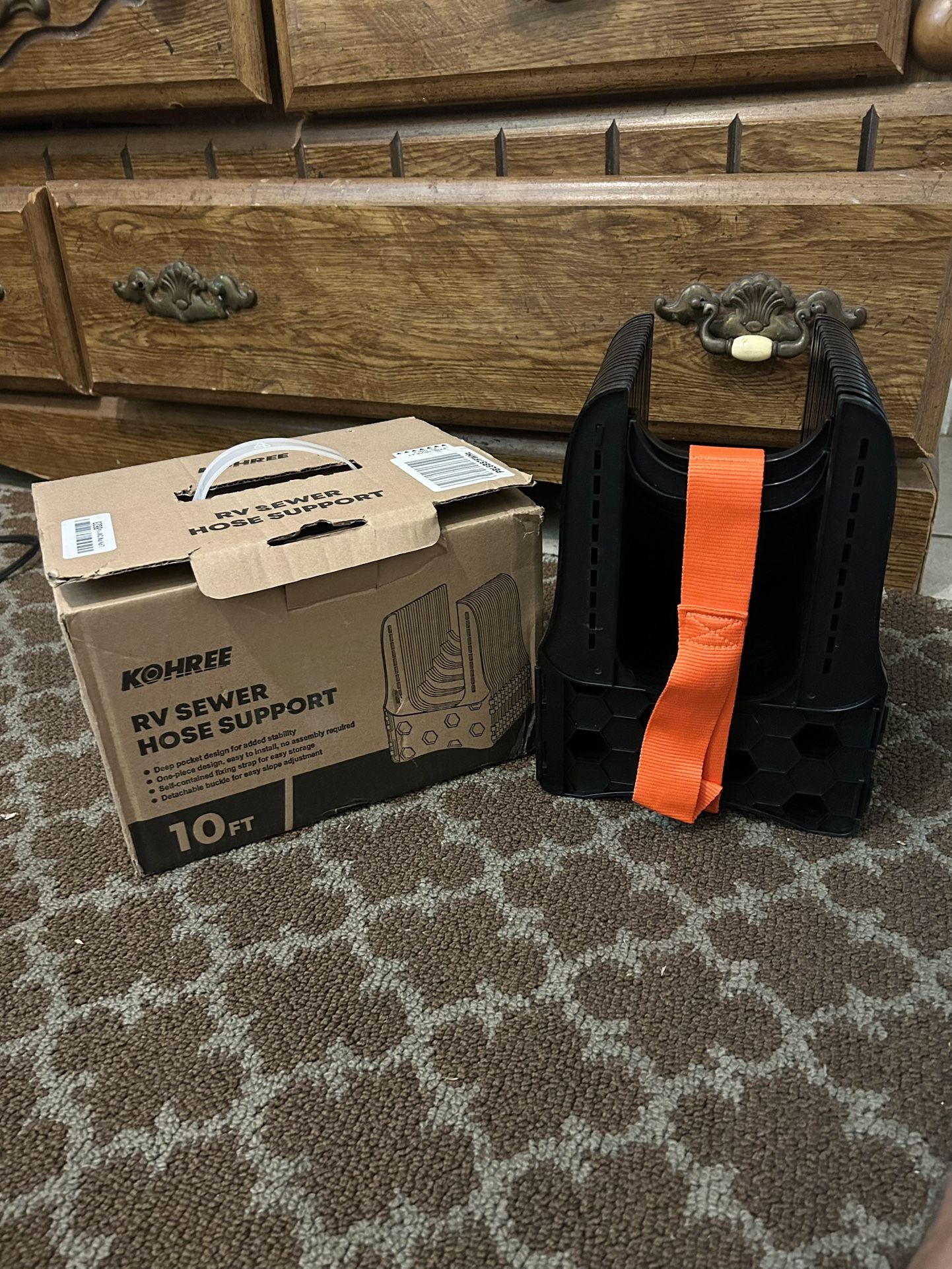 10 ft Black RV Sewer Hose Bracket – Durable, Foldable & Carry Strap