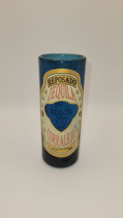 Vintage Repisado Tequila Corralejo Cobalt Blue Embossed Tall Shot Glass