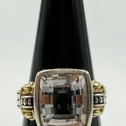 Lagos Caviar White Topaz Sterling Silver And 18k Gold Cocktail Ring Size 7
